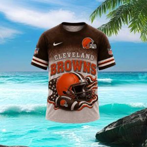 Cleveland Browns American Flag Helmet Graphic Football T Shirt