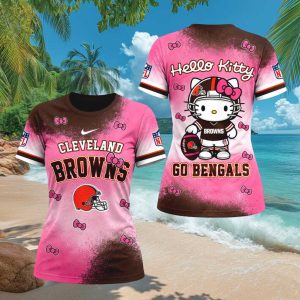 Cleveland Browns Hello Kitty Pink Brown Football T Shirt