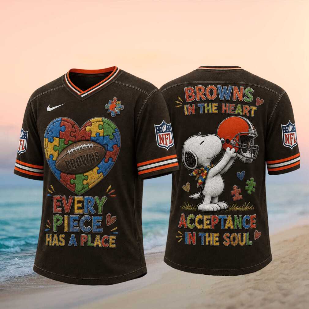 Cleveland Football Snoopy Autism Awareness Pieces V Neck T Shirt Cleveland Football Snoopy Autism Awareness Pieces V Neck T Shirt