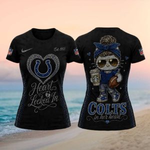 Colts Cute Kitty Rhinestone Heart Women Football T Shirt