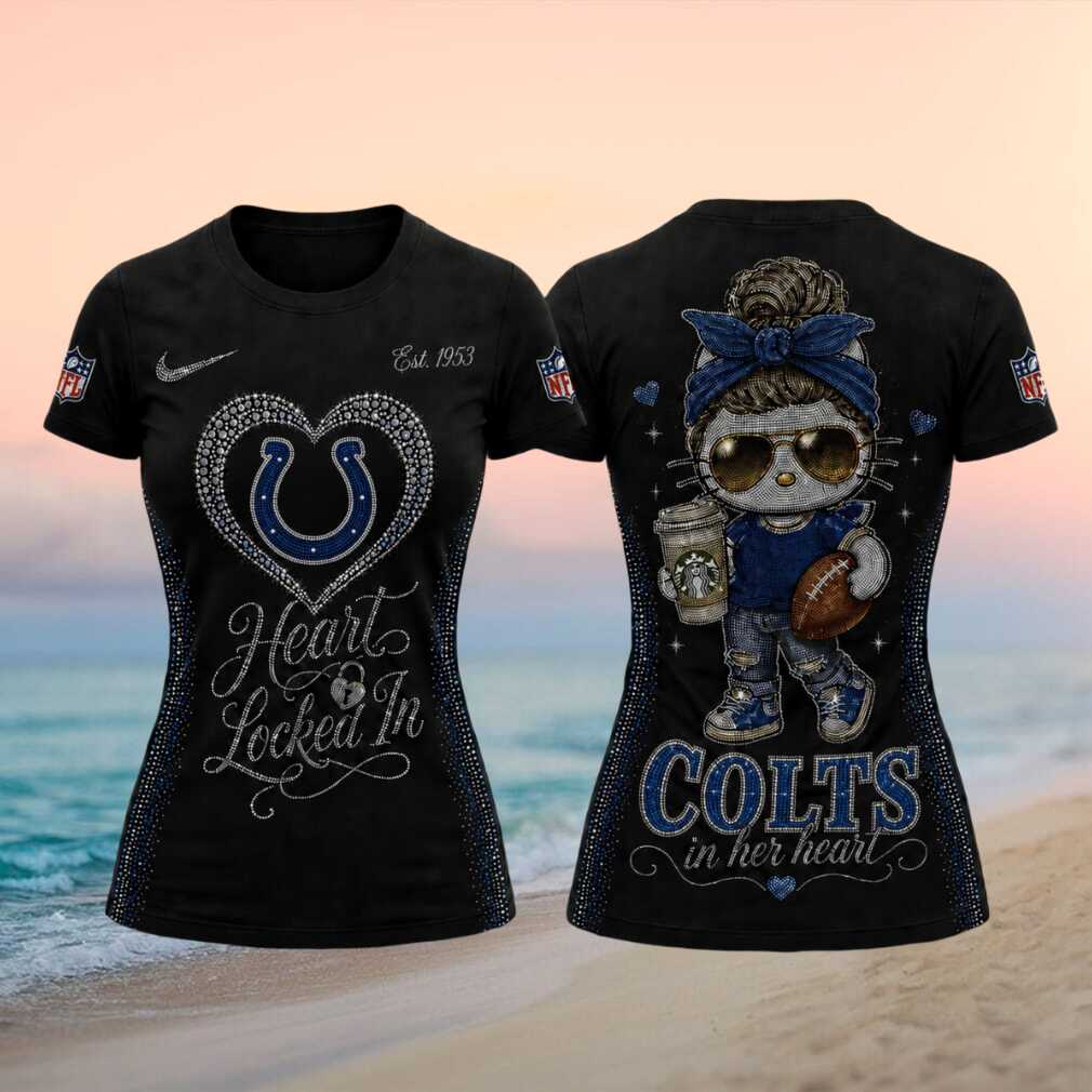 Colts Cute Kitty Rhinestone Heart Women Football T Shirt Colts Cute Kitty Rhinestone Heart Women Football T Shirt