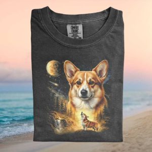 Corgi Moon Howling Galaxy Wilderness Aesthetic T Shirt