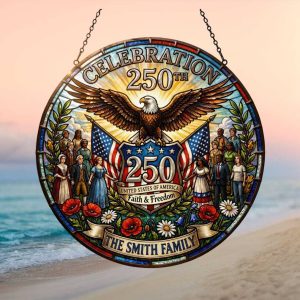 Custom Family Name USA Semiquincentennial 250 Years Faith & Freedom Eagle Ornament