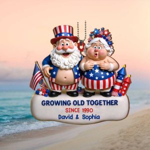 Custom Name Growing Old Together Since 1990 Patriotic Couple Ornament
