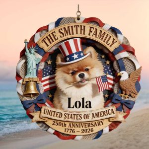 Custom Pomeranian Dog USA 250th Anniversary Liberty Bell Wreath Ornament