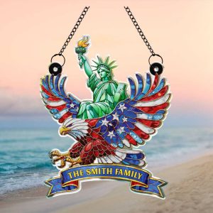 Custom Smith Family Statue of Liberty Patriotic American Eagle Ornament