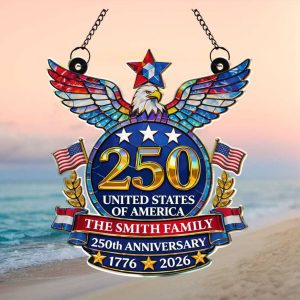 Custom Smith Family USA 250th Anniversary Stained Glass Eagle Ornament