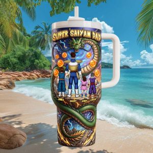Custom Super Saiyan Dad & Kids DBZ Hero Personalized Name Tumbler