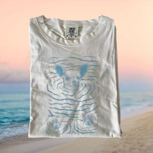 Cute Chihuahua Swimming Blue Line Art Water Waves T Shirt