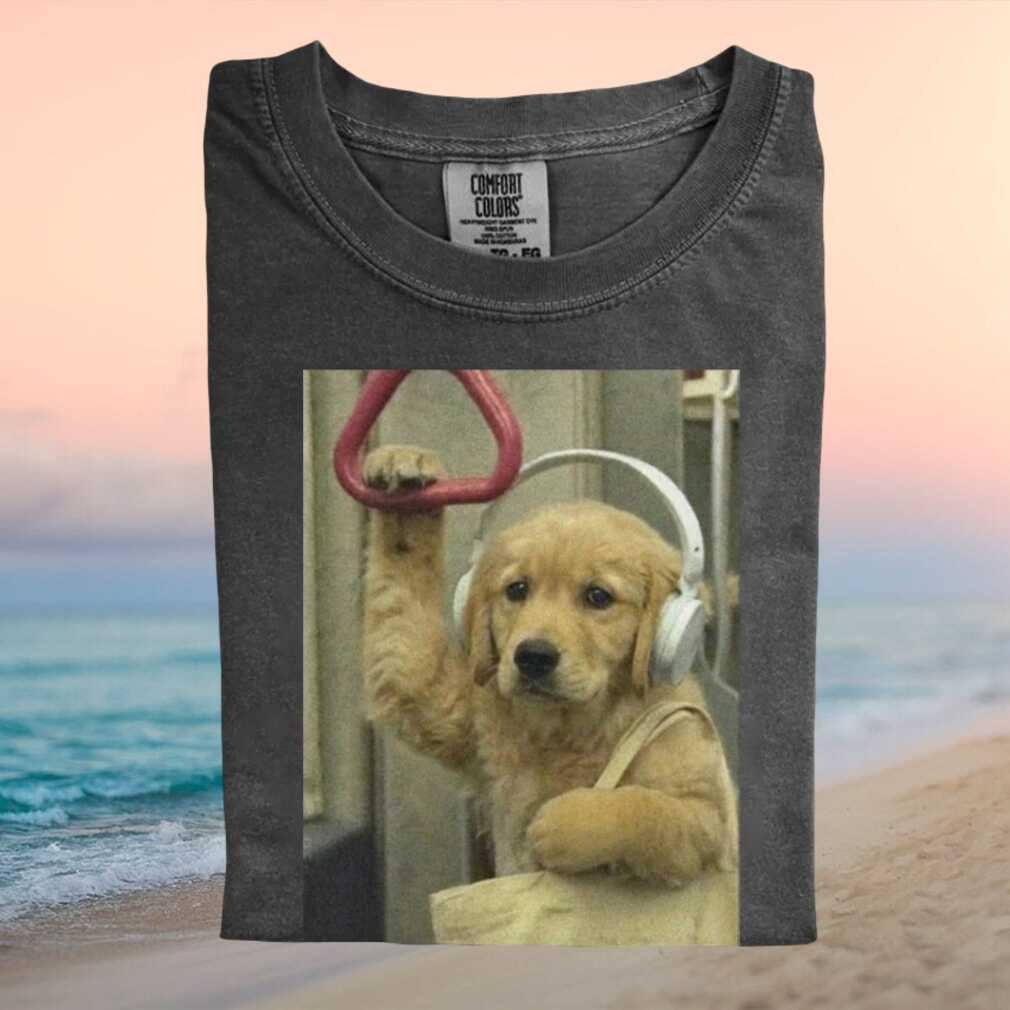 Cute Golden Retriever Puppy Riding Subway Headphone T Shirt Cute Golden Retriever Puppy Riding Subway Headphone T Shirt