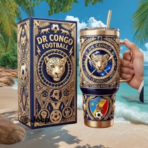 DR Congo Football Congo Pride Leopard Gold Jewel Sports Fan Stainless Steel Insulated Tumbler