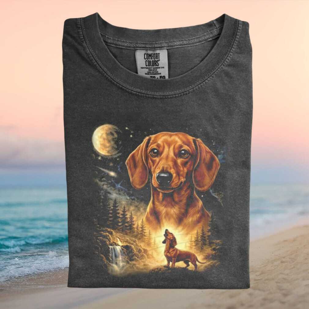 Dachshund Dog Howling Full Moon Forest Waterfall T Shirt Dachshund Dog Howling Full Moon Forest Waterfall T Shirt