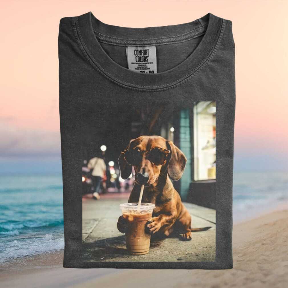 Dachshund Wearing Sunglasses Drinking Iced Coffee T Shirt Dachshund Wearing Sunglasses Drinking Iced Coffee T Shirt