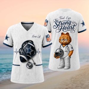 Dallas Cowboys NFL Nurse Life Garfield Tired Eyes Strong Heart T Shirt