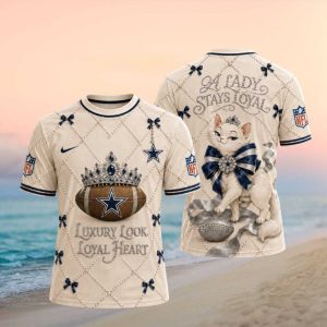 Dallas Cowboys White Cat A Lady Stays Loyal T Shirt