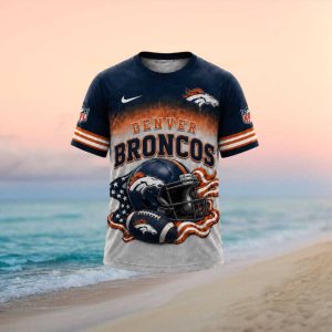 Denver Broncos American Flag Helmet Graphic Football T Shirt