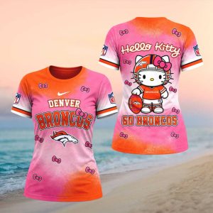 Denver Broncos Hello Kitty Pink Orange Football Women T shirt