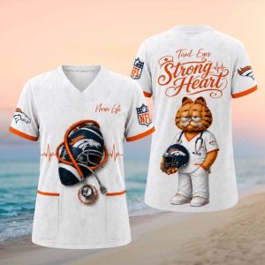 Denver Broncos NFL Nurse Life Garfield Tired Eyes Strong Heart T Shirt
