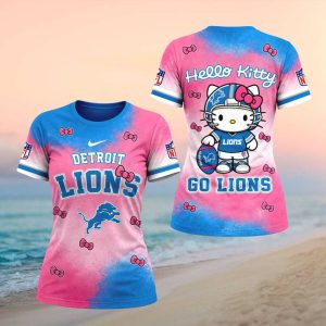 Detroit Lions Hello Kitty Cute Pink Blue Football Women T shirt