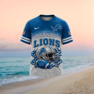 Detroit Lions Helmet Patriotic American Flag Sports Graphic T Shirt