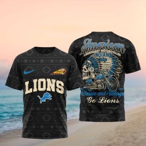 Detroit Lions Indian Motorcycle Vintage Classic Football T Shirt