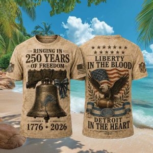 Detroit Lions Liberty in the Blood 250th Anniversary USA Pride T Shirt