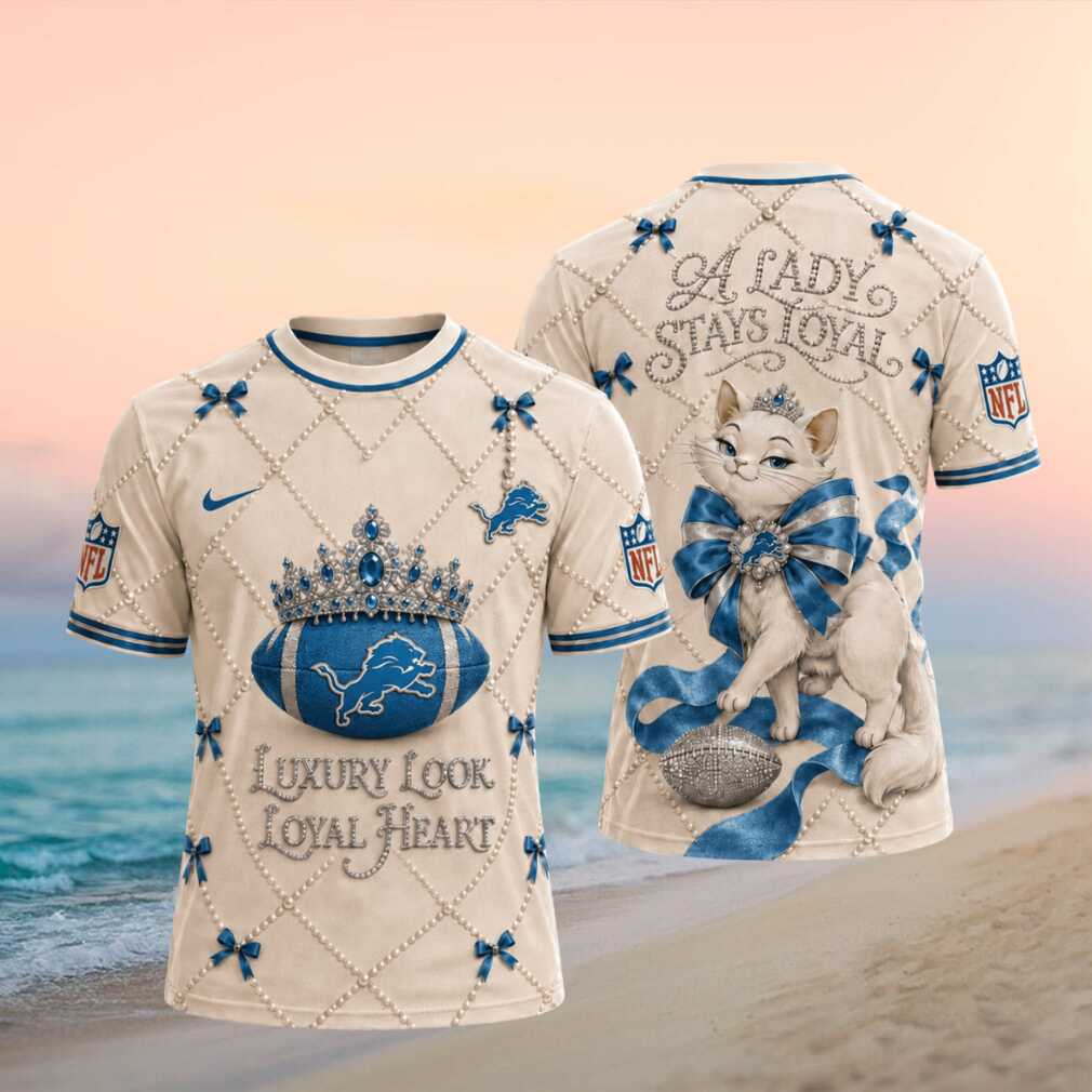 Detroit Lions Luxury Pearl Tiara Cat Loyal Heart T shirt Detroit Lions Luxury Pearl Tiara Cat Loyal Heart T shirt