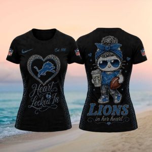 Detroit Lions Messy Bun Mascot Heart Graphic Football Shirt
