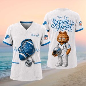 Detroit Lions NFL Nurse Life Garfield Tired Eyes Strong Heart T Shirt