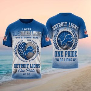 Detroit Lions One Pride Blue Silver White Football Fan T Shirt