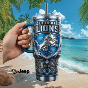 Detroit Lions Pride Of Detroit NFL Football Fan Gift 40oz Handle Stainless Steel Insulated Tumbler