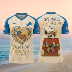 Detroit Lions Snoopy Autism Awareness Calm Heart Loyal Soul T Shirt