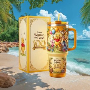 Disney Winnie The Pooh 100th Anniversary Hundred Acre Wood Retro Colorful Gift Stainless Steel Insulated Tumbler