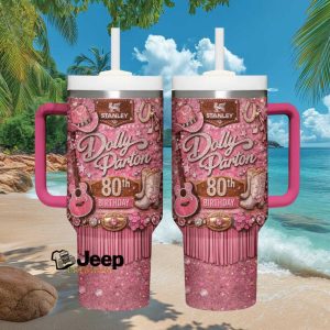 Dolly Parton 80th Birthday Pink Glitter Western Cowgirl Fan Gift Stainless Steel Insulated Tumbler
