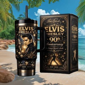 Elvis Presley 90th Anniversary King of Rock Roll 1935 Retro Gift Stainless Steel Insulated Tumbler