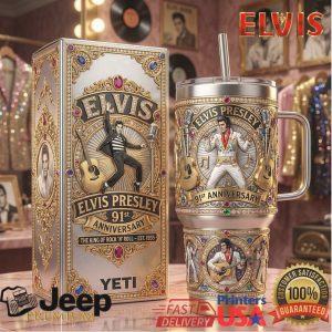Elvis Presley 91st Anniversary 2026 Vintage Rock Style Gifts for Music Fans Stainless Steel Insulated Tumbler