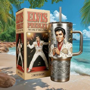 Elvis Presley King of Rock N Roll 1950s Vintage Style Legend Stainless Steel Insulated Tumbler