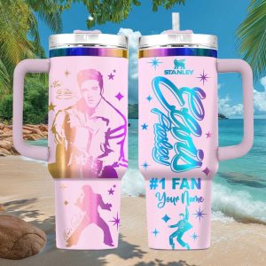 Elvis Presley Signature Pink Holographic Style #1 Fan Custom Name 40oz Gift Stainless Steel Insulated Tumbler