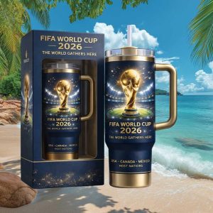 FIFA World Tumbler 2026 Commemorative Tumbler USA Canada Mexico Host Nations Tumbler Trophy Design 40oz Insulated Travel Tumbler with Handle