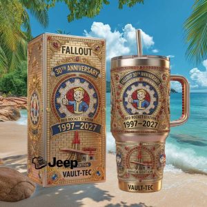 Fallout 30th Anniversary 1997 2027 Vault Tec Red Rocket Brick Edition Fan Stainless Steel Insulated Tumbler