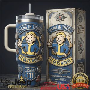 Fallout Vault Boy Vault 111 It Gets Worse Retro 20oz Fans Gift Stainless Steel Insulated Tumbler