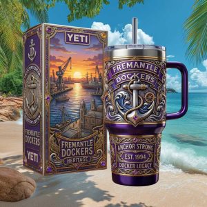 Fremantle Dockers Heritage Anchor Strong Est 1994 AFL 20oz Fans Gift Stainless Steel Insulated Tumbler