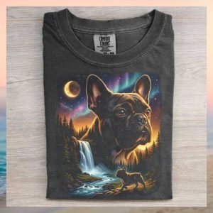 French Bulldog Aurora Borealis Northern Lights Nature T Shirt