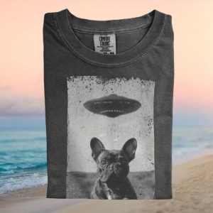 French Bulldog UFO Alien Retro Vintage Graphic T Shirt