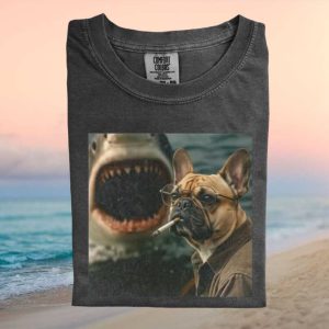 French Bulldog Wearing Glasses Cool Shark Attack T Shirt