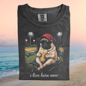 Funny Pug Baseball Stadium Lounge Chair Chill Dog T Shirt