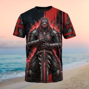 Godzilla Armored Knight Dragon Warrior Red Neon Sword T Shirt
