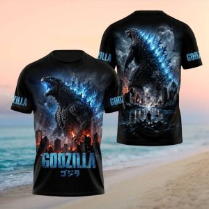 Godzilla Blue Atomic Breath Dark City Night Graphic T Shirt