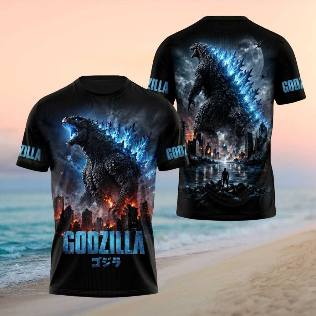 Godzilla Blue Atomic Breath Dark City Night Graphic T Shirt Godzilla Blue Atomic Breath Dark City Night Graphic T Shirt