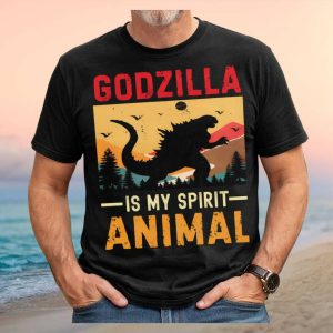 Godzilla Is My Spirit Animal Retro Sunset Forest Graphic T Shirt